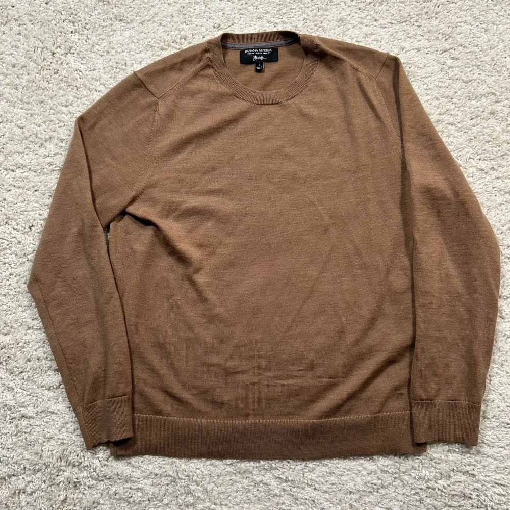 Banana Republic Sweater Large Brown Merino Modern Italian Wool Baruffa Crewneck